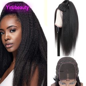 Yirubeauty Brazilian Human Hair 4X4 Lace Wig Kinky Straight Malaysian Virgin Hair Products Wigs Natural Color 10-32inch 210% Density