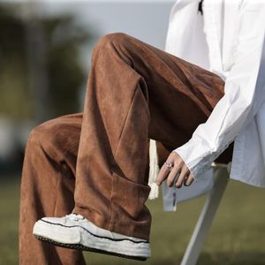 Herrbyxor avslappnad h￶stman tryckt mocka l￤ttv￥rd koreanska elastiska midja fickor mopping byxor m￤n kvinnor pantalon man