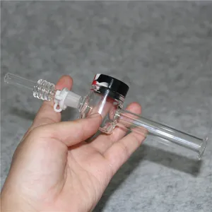 Hookah Nectar Pipe Kit levereras med kvartspik och 5 ml silikonbehållare vattenrör glas bong för oljeriggar dabs