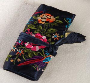 Portable Embroidered Travel Roll Up Bag for Cosmetic Makeup Storage Silk Brocade Drawstring 3 Zipper Pouch Women Clutch Coin Purse7784817