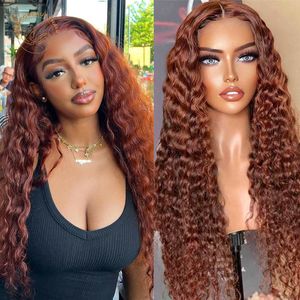 Brazilian Chocolate Brown Lace Front Wig 13X4 Deep Wave Frontal Wig Colored Lace Front Simulation Human Hair Curly Wigs Pre Plucked Hair