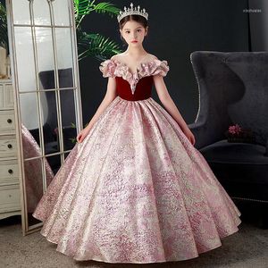 Girl Dresses The Red Children'S Show Host Dress Birthday Party Violin Piano Performance Little Model Princess Wind Spring And Summer