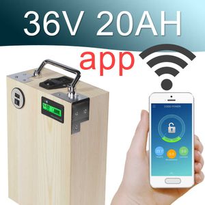 36V 20AH App Lithium Ion Electric Bike Battery Phone Control USB 2.0 Porto de bicicleta elétrica Scooter Ebike Power 1000W Wood