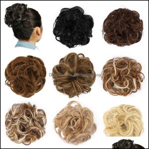 Chignons Chignon Hair Bun Hairpiece Curly Scrunchie Extensions Blond Bruin Black Heat Resistant Synthetic for Women Pieces Drop del Dh8he