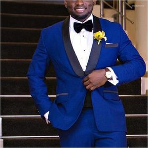 Ternos masculinos 2022 Tuxedo de casamento africano azul royal para noivo Slim Fit Men With Black Shawl Lapela 2 Peças