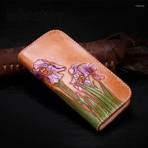 Wallets Johnature Retro High-end Hand Carved Leather Orchid Womens And Purses 2022 Cowhide Women Wallet Card Holder Purse