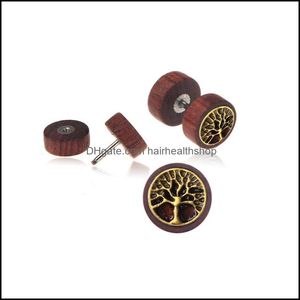 Artes do corpo Brincos de orelha de barbell de madeira Brincos de piercing Jewellery para homens e mulheres Droga Tatuagens de beleza de saúde DHUOF