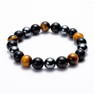 Strand Hematite Black Obsidian Tiger Eye Stones Beaded Stretch Bracelets Powerful Energy Men Women Jewelry 6mm 8mm 10mm Options