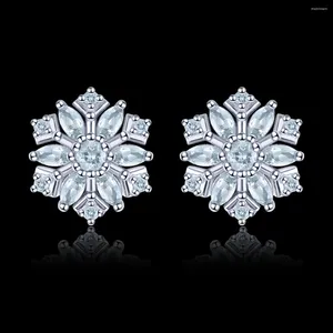 Stud￶rh￤ngen Gem's Ballet White Gold Plated 925 Sterling Silver Snowflake Studs Natural Blue Aquamarine Gemstone For Women