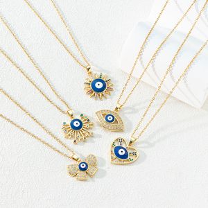 S3362 Fashion Jewelry Gold Plated Emamel Evil Eye Pendant Necklace Heart Sun Fj￤ril Blue Eyes Choker Halsband