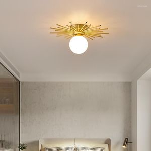 Deckenleuchten OURFENG Moderne LED Kupfer Glas Lampenschirm Nordic Home Dekorativ für Schlafzimmer Wohnzimmer Veranda Gang Balkon