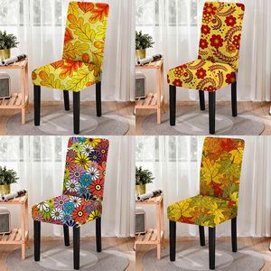 Chair Covers 3D Orange Floral Print Stretch Cover High Back Dustproof Home Dining Room Decor Chairs Living Lounge Bar Stool