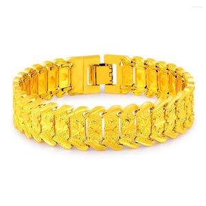 Очарование браслетов 24K Желто -золотое браслет с 16 -миллиметровым сердечным цветом в форме сердца для женщин мужские ювелирные подарки