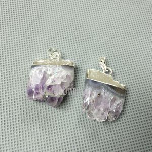 Anhänger-Halsketten PM1324 10 Stück lila Druzy-Kristall-Amethysten-Scheibe, versilbert, Freiform-Schmuck