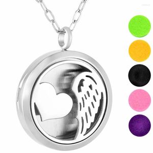 Pendant Necklaces IJP0142 Essential Oil Diffuser Necklace - Stainless Steel Angel Heart Wing Round Locket