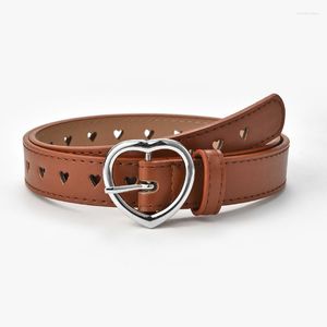 Belts Fashion Kids Faux Leather Belt Cute Peach Heart Buckle For Girls Solid Waistband Love Eyelet Grommet Waist