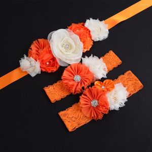 Belts 1 Set Flower Belt With Headband For Girls Woman Maternity Sashes Satin Orange Wedding Kids Girl Sash