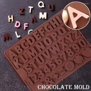 Ferramentas de decoração de bolos de molde de cozimento letra de molde de chocolate de silicone e moldes de fontes de fontes de biscoitos Bakeware Spoon 3D DIY