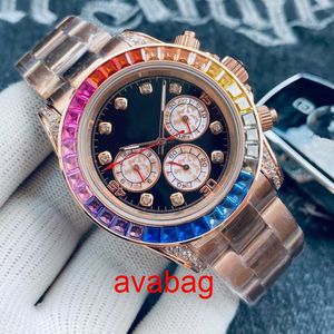 Wristwatches Mens Watch Rainbow Di Automatic Mechanical Watches Stainless Steel Strap Classic Three Eyes Six Needle Design Scratch Resistant Crystal000