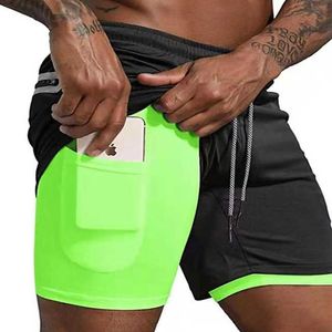 Männer Shorts Turnhallen Fitness Männer Sommer Sportswear 2 In 1 Doppel-deck Kompression Männliche Trainingsanzüge Track Jogger Kurze Hosen y2211