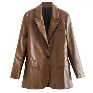 Abiti da donna Maxdutti Stile francese Vintage Boyfriend Blazer in pelle casual Top High Street Giacca da donna