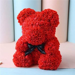 Torkade blommor 25 cm Red Rose Teddy Bear Valentines Day Gift Artificial Decor Gifts Anniversary Gift for Women Wedding Y2212