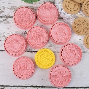 Baking Moulds Merry Christmas Seal Cookie Cutter Plastic Biscuit Knife Fruit Cake Kitchen Tools Mold Embossing Printing