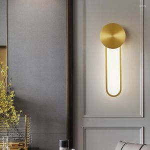 Wall Lamp Luxury All Copper Bedroom Bedside Modern Simple Living Room Background Nordic Villa El Stair