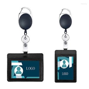 Card Holders PU Leather Porte Bus Pass Case Cover With Retractable ID Badge Reel Bank Holder Cardholder 1PCS Credential