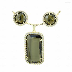 Halsband örhängen Set 2022 Ladies Fashion Turkiet K9 Crystal Earring CZ Luxury Rectangle Pendant Jewelry Presentlåda