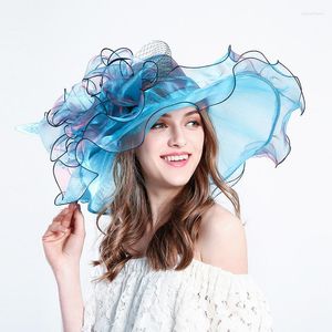 Nakrycia głowy 2022 Eleganckie damskie kapelusz ślubny wielki kwiat moda kolorowy organza ślubny czapkę chapau femme mariage