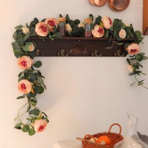 Decorative Flowers 9cm Big Head 180cm Fake Peony Vines Artificial Flower Garland Vintage Eucalyptus Hanging Plant For Wedding Arch Door