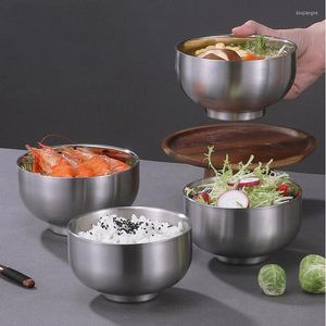 Tigelas japonesas tigela de aço inoxidável dupla camada ramen sopa arroz cozinha prata placas de mesa para salada de salada de frutas prato