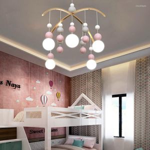 Lampadari Nordic Loft Camera da letto per bambini Lampada a sospensione a LED Creative Lovely Pink Blue Balls Parlor Diningroom Decor Hanging Light