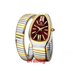 Orologi da polso Orologio da polso in stile braccialetto alla moda con una catena circolare e un quadrante dal design a testa di serpente con diamanti intarsiati dalle donne