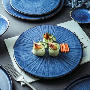 Miski Proste piec szkliwa ciemnoniebieska ceramiczna zastawa stołowa domowa restauracja płaska stek talerz talerz wysokiej jakości