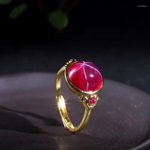 Cluster Rings Koraba Natural 6x8mm Red Star Ruby Gem Ring 925 Sterling Silver Kvinna