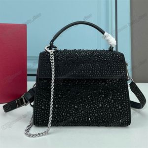 Mini-Vsling-Einkaufstasche mit glitzernder Stickerei Deaigenr Hardware-Handtasche mit Ruthenium-Finish Damen-Umhängetasche aus Leder mit Kettenriemen und Magnetverschluss Umhängetasche Geldbörse