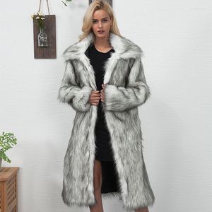 Women's Fur Luxury Artificial Coat 2022 Winter Women's Clothing Thick Warm Plush Oversized Outerwear Elegant Long Slim Hairy Trenchcoat