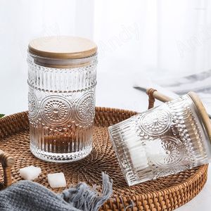 Storage Bottles European Glass Jar With Lid Retro Court Relief Decor Kitchen Grain Dispenser Creative Living Room Desktop Candy Jars