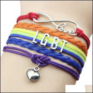 Braccialetti con ciondoli New Lgbt Gay Pride per donna Uomo Rainbow Sign Mtilayer Leather Wrap Bangle Moda Amicizia Gioielli fai da te Regalo Drop D Otiap