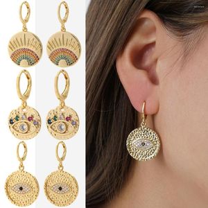 Brincos de argola de olho amuleto de olho para mulheres boêmia colorida moda dourada colorido anéis de ouvido na moda zircão cúbico na moda