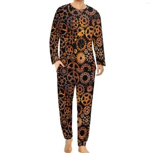 Men's Sleepwear Steampunk Super Pajamas Winter Colorful Rusty Gears Night Nightwear Two Piece Custom Long-Sleeve Trendy Oversized Pajama