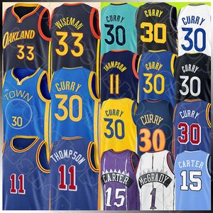 Camisas de basquete Stephen Curry Klay Thompson James Wiseman Men 1 15 Retro Mesh Vince Carter Tracy McGrady 2022 2023 City Shirt Edition Blue Black Jersey 30 33 11