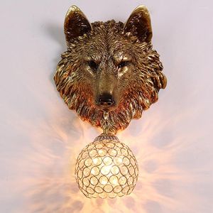 Wall Lamp Vintage Home Decor Kitchen Wolf Art Glass Light Gold Luxury Restaurant Bar Decorative Lights Mirror