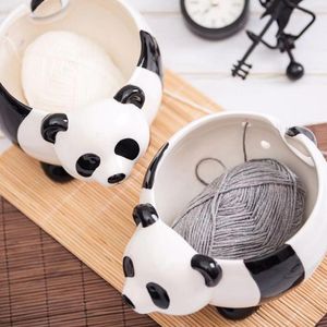 Storage Bottles Wool Textile Porcelain Bowl Home Decorations Panda Shape Doll Box Artwork Living Room Desktop Decoration