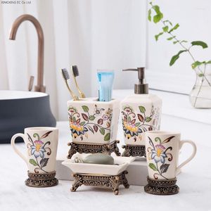 Bath Accessory Set Ice Crack Glaze Porcelain Bathroom Supplies Toothpaste Dispenser Toothbrush Holder Lotion Bottle Decoration Accessories