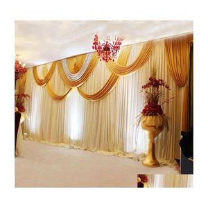 Party Decoration TanMeluo 3x6m Luxury Wedding Backdrop Curtain White Bakgrund Drapery Guld och paljett Swag Pleated Event Home Drop DHBLQ