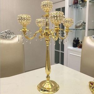 Dekoracja imprezowa Elegancka kryształowa kryształ 5 ramię świecy/kryształowa naklejka H75cm stołowa Centerpiece Candelabra Supply