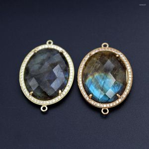 Pendant Necklaces 6pcs Oval Round Irregular Natural Labradorite Stone Connectors Gold Plated CZ Paved Charms For DIY Women Dangle Earring